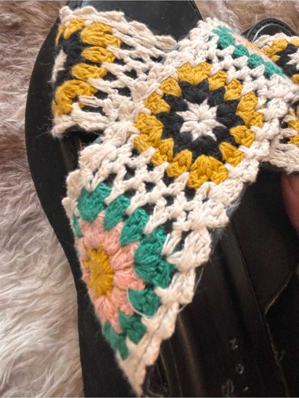 ASOS Black Platform Mules with Multicolor Crochet Crossband